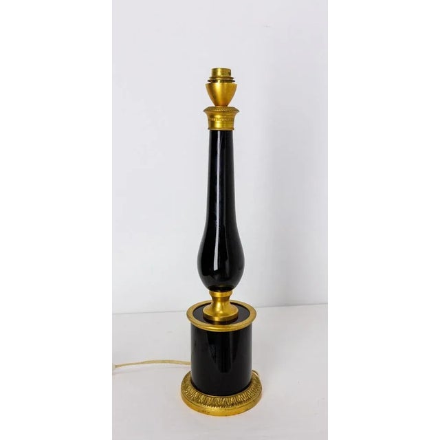 Mid-Century French Black Glass and Brass Table Lamp, 1960s For Sale - Image 4 of 11