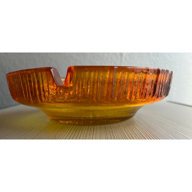 Mid Century Modern Vintage 60's Bright Orange and Yellow Large Heavy Glass Ashtray or Catchall For Sale In Indianapolis - Image 6 of 6