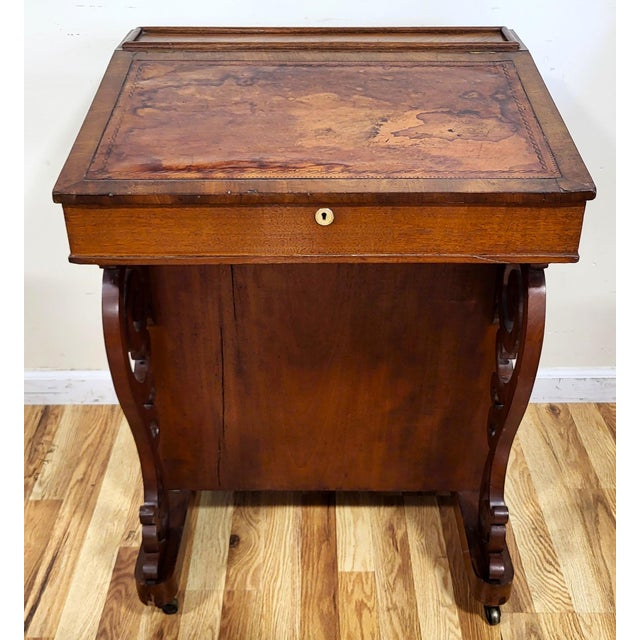 Brown Antique English 19th C Victorian Mahogany Slant Top Davenport Desk For Sale - Image 8 of 16