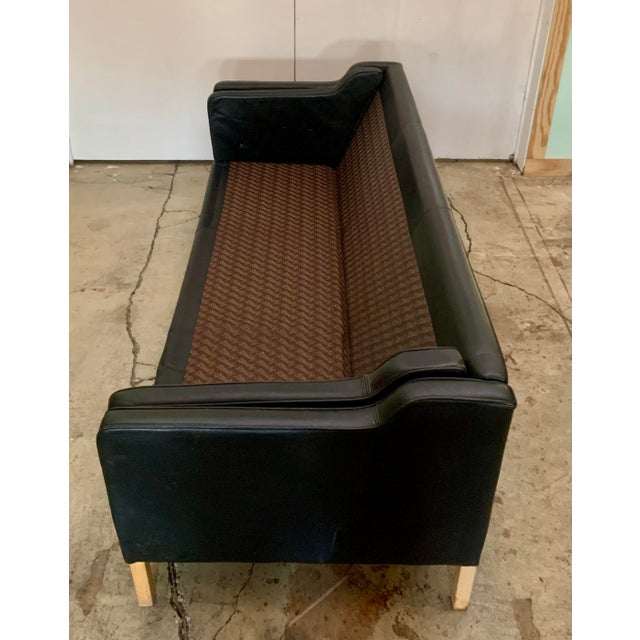 Animal Skin Mid 20th Century Danish Modern Beautiful Black Leather 3 Seat Sofa Wood Legs For Sale - Image 7 of 13