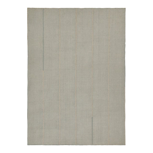 Rug & Kilim’s Contemporary Kilim in Sky Blue and Off-White Stripes For Sale