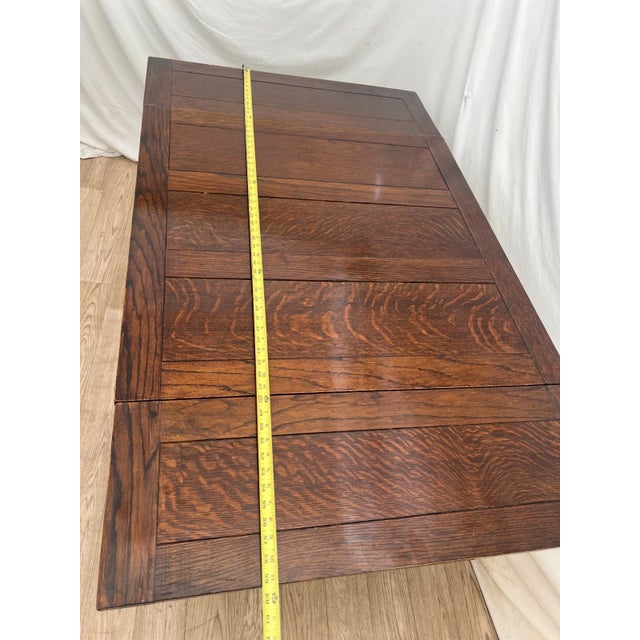 Early 20th Century English Tudor Expansion Table Turned Baluster Legs Quarter Sawn Oak, X-Stretcher For Sale - Image 12 of 16