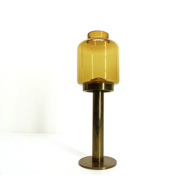 Large Swedish Model L-102/32 Claudia Candlesticks in Brass and Tinted Glass by Hans-Agne Jakobsson for Markaryd, 1960s, Set of 3 For Sale - Image 3 of 9