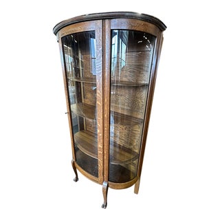 Antique Curio Cabinet Glass Front and Carved Detail For Sale