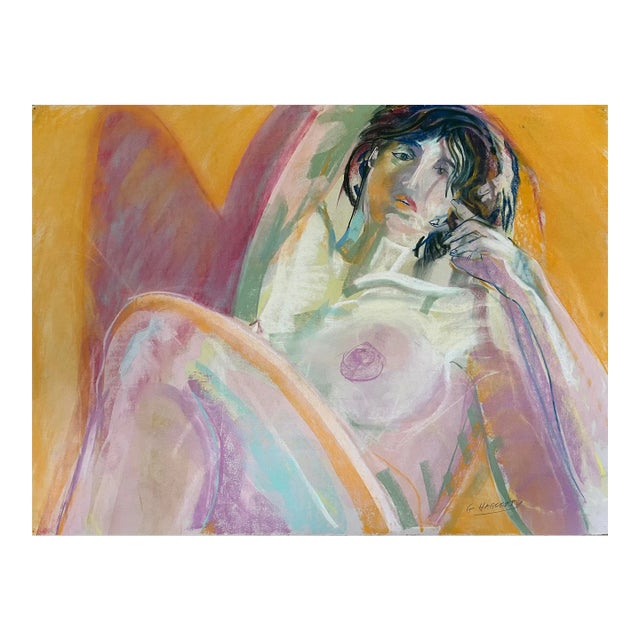 Vintage Modernist Pastel of Reclining Nude Woman by Gerard Haggerty For Sale
