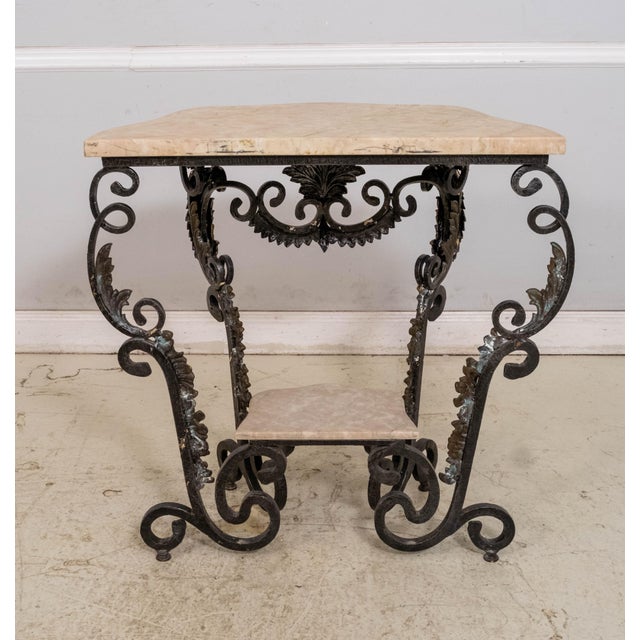 Marble Top Iron & Bronze Base French Console Table For Sale - Image 11 of 17
