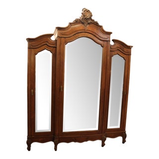 Antique French Armoire With Mirror Doors For Sale