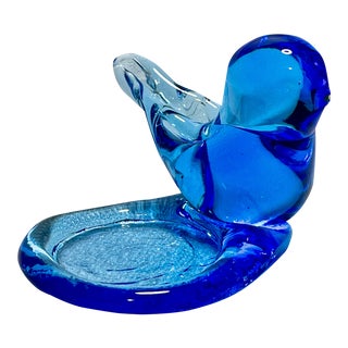 1996 Titan Art Glass Happy Little Bluebird Candle Holder Signed by W Ward For Sale
