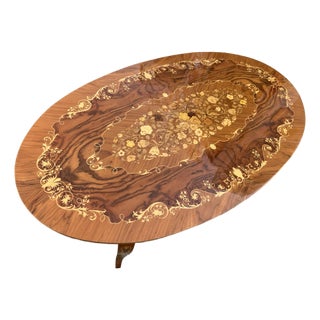 Vintage Mid Century Modern Italian Inlaid Oval Coffee Table For Sale