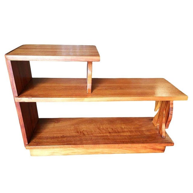 1950s Restored Mid-Century Hand Carved Bamboo Pattern Koa Wood Side Table For Sale - Image 4 of 7