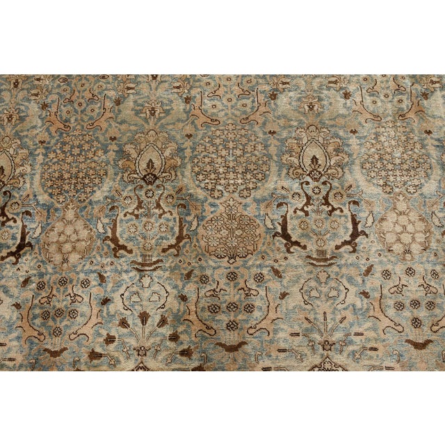 Textile Authentic 19th Century Persian Tabriz Beige, Blue, Brown Wool Carpet For Sale - Image 7 of 12