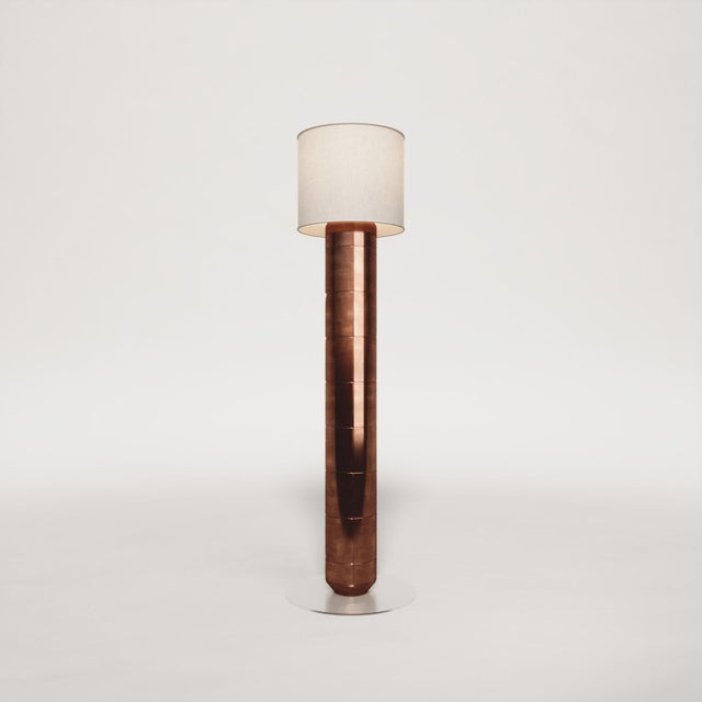 Handcrafted Ceramic Floor Lamp in Polished Amber Glaze with Cylinder Linen Lamps by Artem Zakharchenko-Halytskyi For Sale - Image 6 of 6