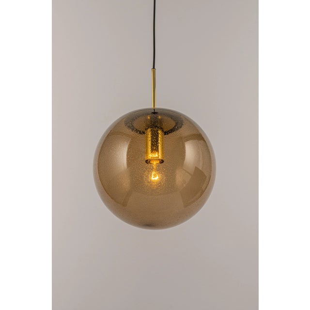 Glass Large Limburg Brass with Smoked Glass Ball Pendant, Germany, 1970s For Sale - Image 7 of 13