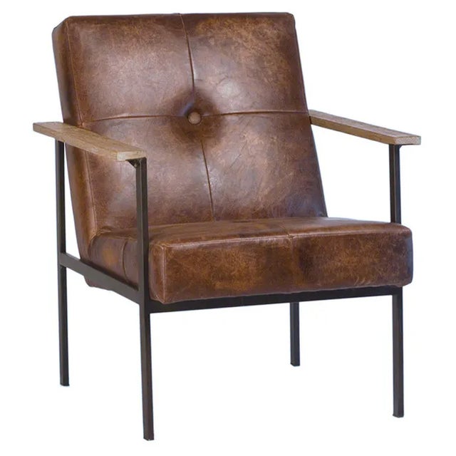 Industrial Modern Jaxon Leather Arm Chair For Sale