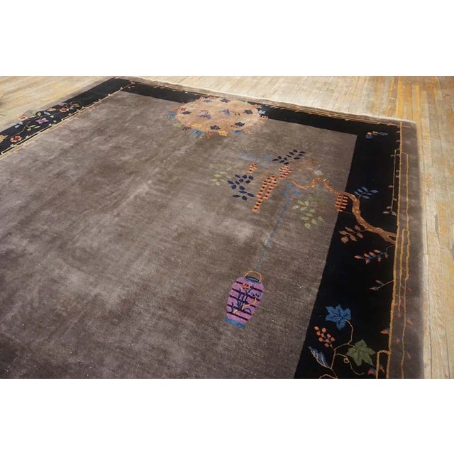 1920s 1920s Gray Floral Modernist Antique Chinese Art Deco Carpet 8'10" X 11'6" Handknotted Wool Rug For Sale - Image 5 of 10