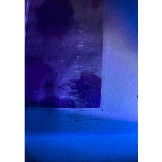 Antique Marcel Augis Signed Aquatint Etching – Moonlit Harbor Sailing Ship – SZL Blindstamp, French Marine C. 1910–1935 For Sale In New York - Image 6 of 11