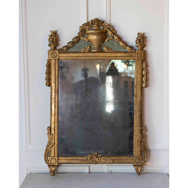 French Louis XVI Giltwood Mirror with Urn & Garland Pediment, 18th c. For Sale - Image 12 of 16