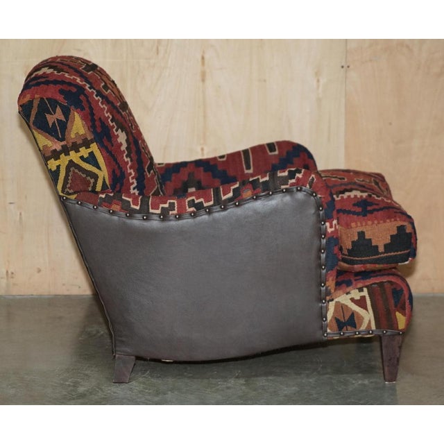 Brown Kilim and Dark Brown Leather Howard Lounge Chair from George Smith of Chelsea For Sale - Image 8 of 16
