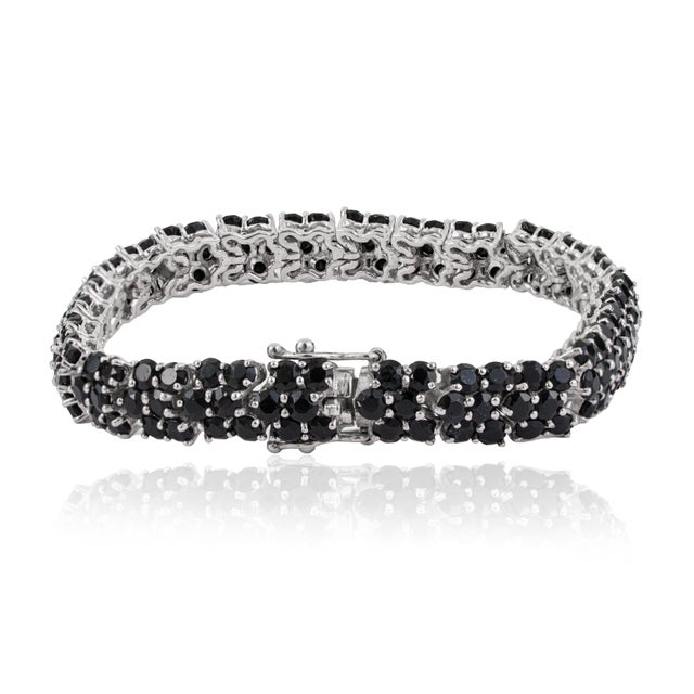 Metal Wide Three Row Mosaic 14.37 CTW Black Onyx Tennis Bracelet in 925 Sterling Silver 7 Inch For Sale - Image 7 of 15