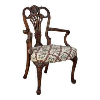 19th Century English Chippendale Style Carved Walnut Armchair For Sale