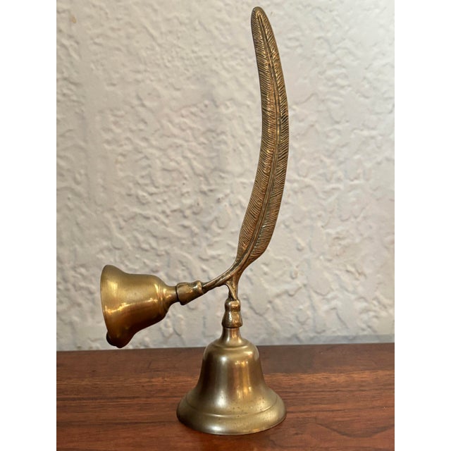 1980s Double Brass Bell With Feather Handle For Sale - Image 6 of 6