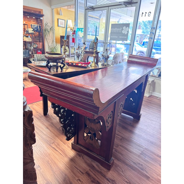 Wood Chinese Carved Red Lacquer Qiaotouan Altar Console Table, Circa 1900 For Sale - Image 7 of 10