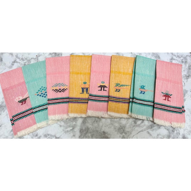 Mexican Vintage Cotton Linen Hand Loomed Napkins - Set of Eight For Sale - Image 3 of 12