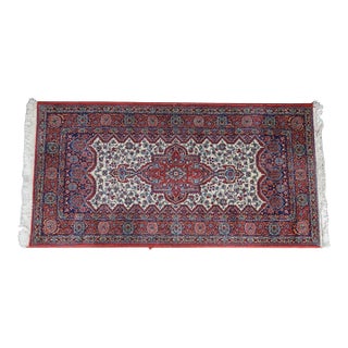 Vintage Hand-Knotted Oriental Geometric Medallion Wool Rug Ivory Crimson 3x6' For Sale