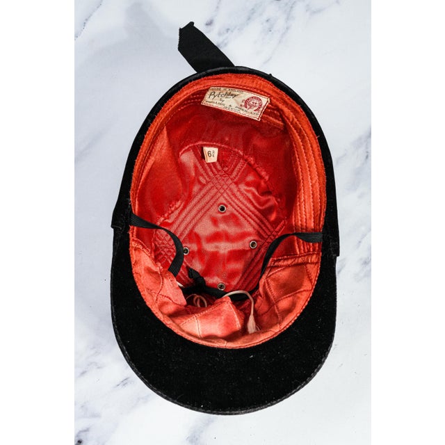 Black English Vintage Black Velvet Horse Riding Helmet Equestrian Decorative Home Decor Prop For Sale - Image 8 of 11