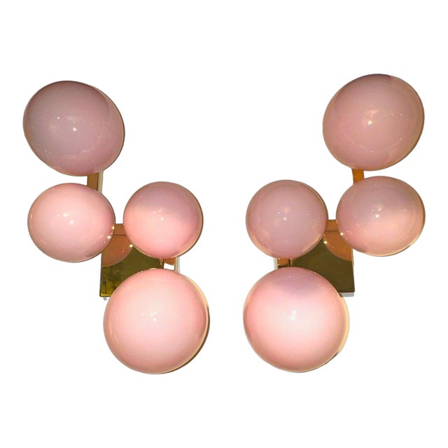 Pair of Murano Pink Cloud Sconces For Sale