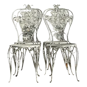 Vintage Boho Wrought Iron Strawberry Patch Dining Chairs - Set of 4
