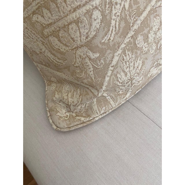 Textile Two Cream and Taupe Jab Damask Fabric King Shams With Matching Bed Scarf For Sale - Image 7 of 12