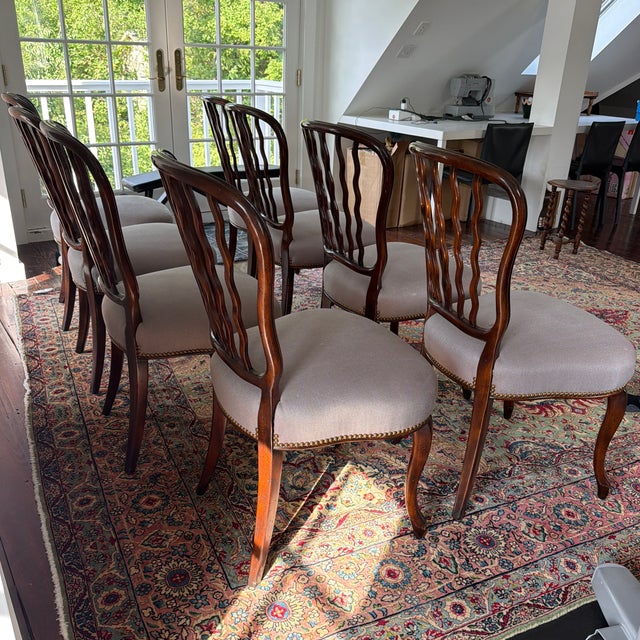 We are selling this beautiful set of Theodore Alexander Althorp dining chairs reluctantly as they are elegant and fabulous.