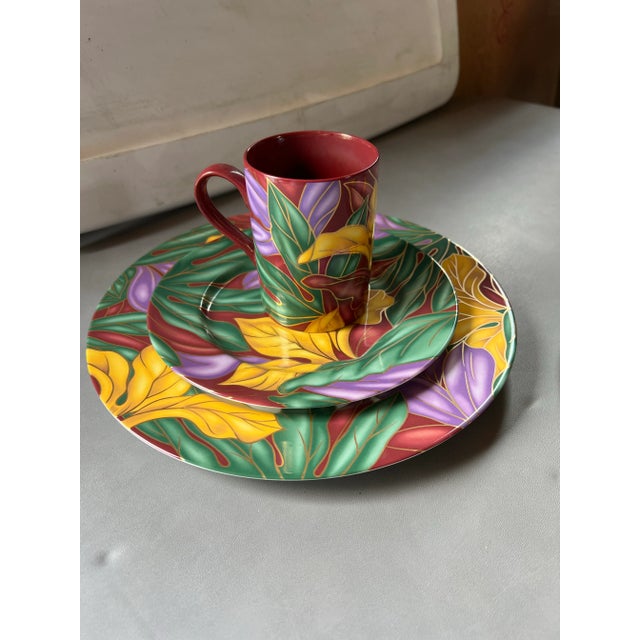Arts & Crafts Vintage Colorful Tropical Style Dessert Dish Set- 9 Pieces For Sale - Image 3 of 8