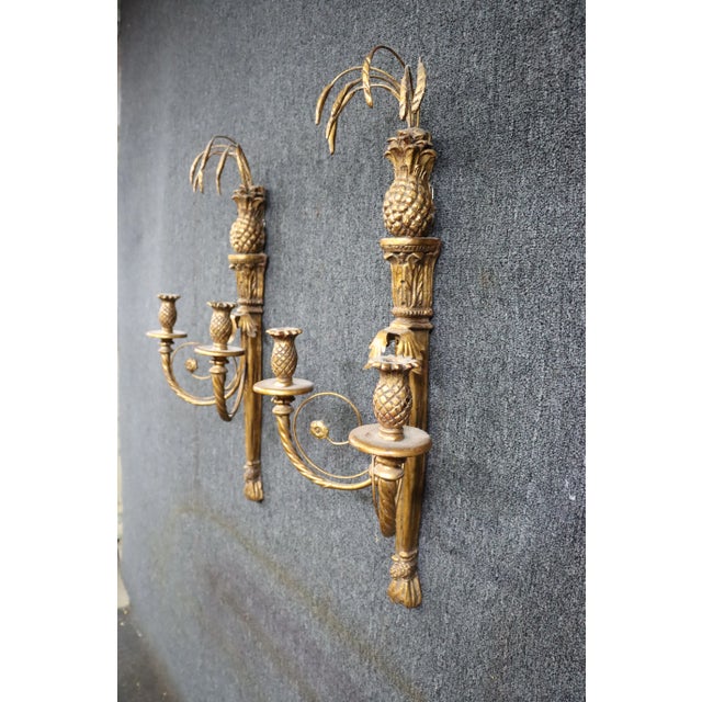 French Gilded Regency Pineapple Sconce-Pair For Sale - Image 3 of 8