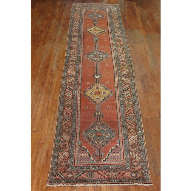 Persian Antique Zabihi Collection Tribal Serapi Heriz Runner - 3'5" x 15'4" For Sale - Image 3 of 11