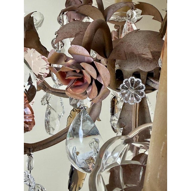 Hollywood Regency Hollywood Regency Crystal 6-Arm Chandelier with Hand-Painted Rose Details from Palwa, 1950s For Sale - Image 3 of 18