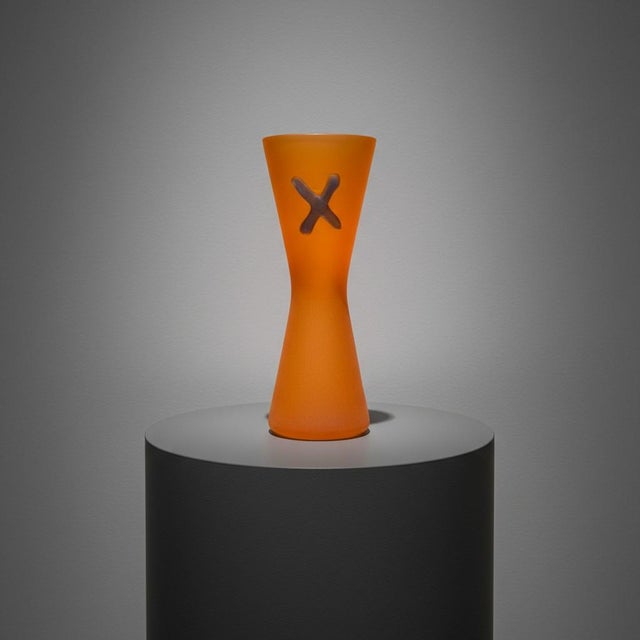 Vintage Studio Art Glass Vase-Frosted Orange-Modern-Memphis Style-Contemporary For Sale - Image 10 of 11