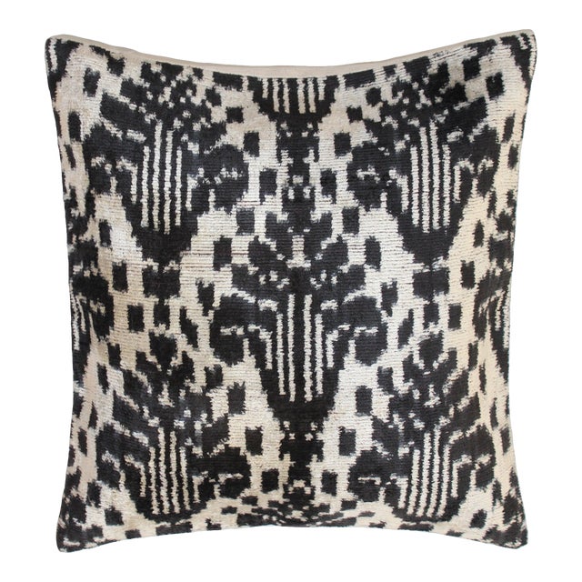Contemporary Velvet Ikat Bohemian Throw Pillow For Sale