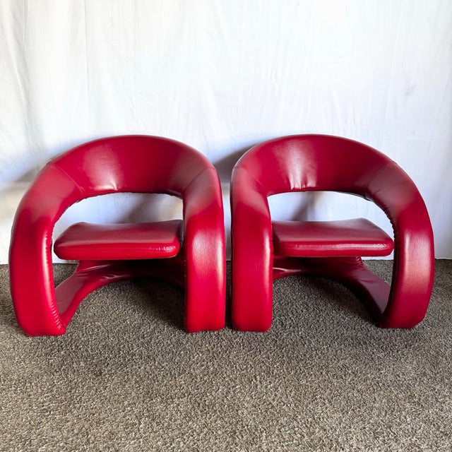 Postmodern Postmodern Sculptural Red Tongue Lounge Chairs - A Pair For Sale - Image 3 of 12
