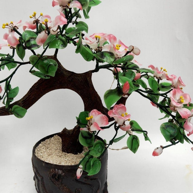 Vintage Lampwork Glass Bonsai Tree – Pink Blossoms & Green Leaves For Sale In Los Angeles - Image 6 of 8