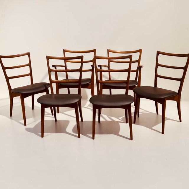 1970s Fine MCM Danish Modern Floating Seat Sculptural Dining Chair Set 6 For Sale - Image 5 of 6