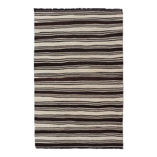 Vintage Turkish Kilim Rug With Ivory Ground and Deep Brown Stripes For Sale