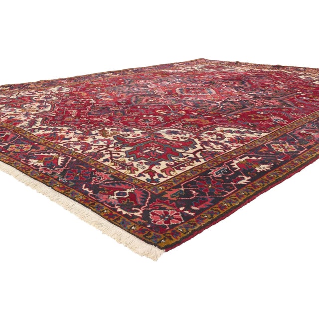 71266 Vintage Persian Heriz Rug, 08'00 x 11'06. Perpetually posh meets effortlessly chic in this vintage Persian Heriz...