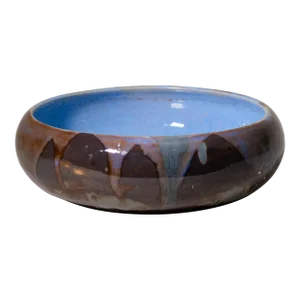 Handmade Studio Ceramic Drippy Blue and Brown Glazed Bowl