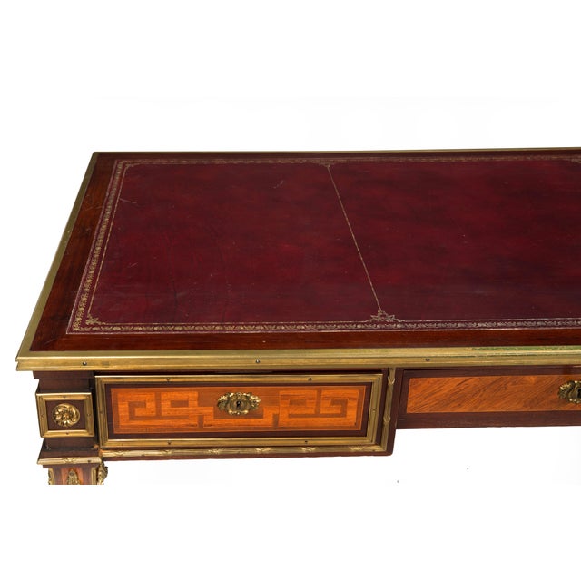 French Louis XVI Style Antique Bureau Plat Writing Desk Circa 1880 For Sale - Image 10 of 18