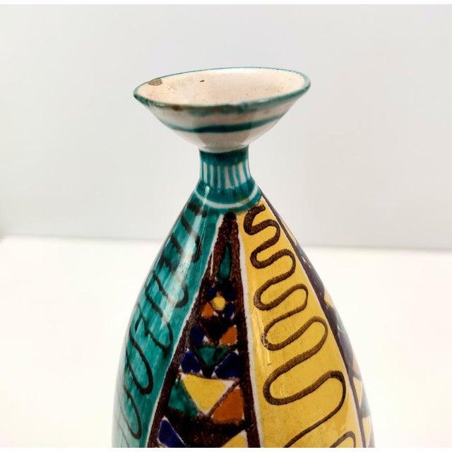 Yellow Vintage Lacquered Ceramic Vase with Geometric Patterns, 1950s For Sale - Image 8 of 11