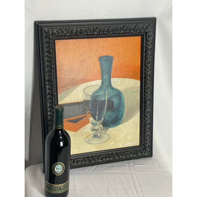 1961 Mid-Century Modern Still Life With Blue Glass Bottle, Signed For Sale - Image 11 of 12