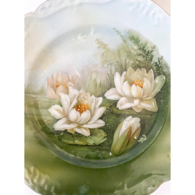 Early 1900s Set of 6 Hand Painted Water Lily Salad, Bread, or Dessert Plates by Three Crown China in Germany for Easter or Spring For Sale - Image 6 of 10