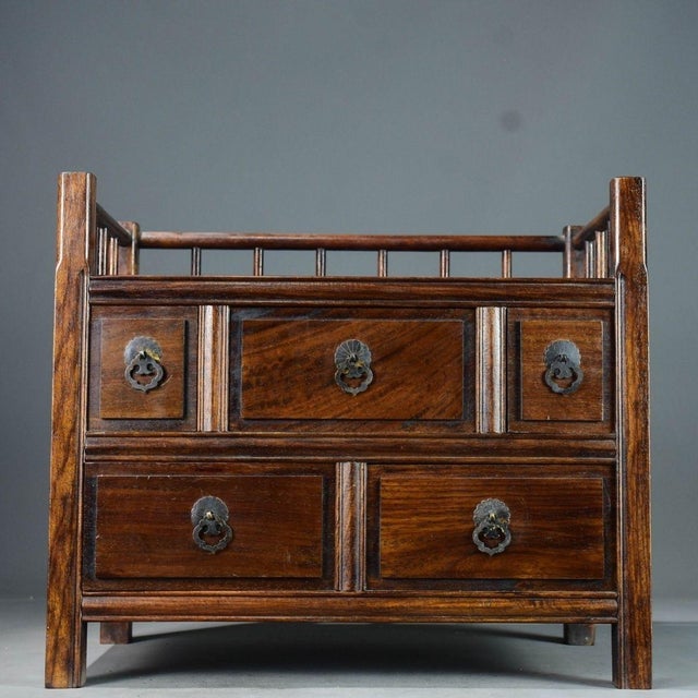 Vintage Chinese Huali Rosewood Tabletop Tea Cabinet With 5 Drawers For Sale In Los Angeles - Image 6 of 9